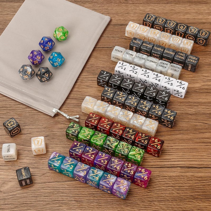 MDDSHGG 102 Pieces MTG Dice Counters Set Bulk Ability Keyword Tokens Shield Life Counters 6 Sided Dice for Magic The Gathering TCG Card Gaming Accessories - Image 3